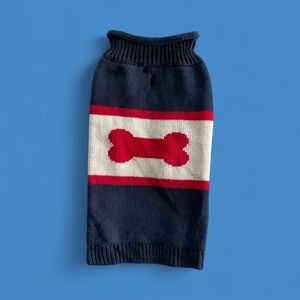 Cozy Canine Navy and Red Bone Sweater